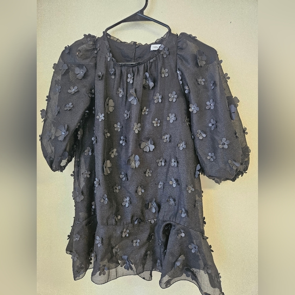 Zara Black Floral Sheer Dress Girls 7year